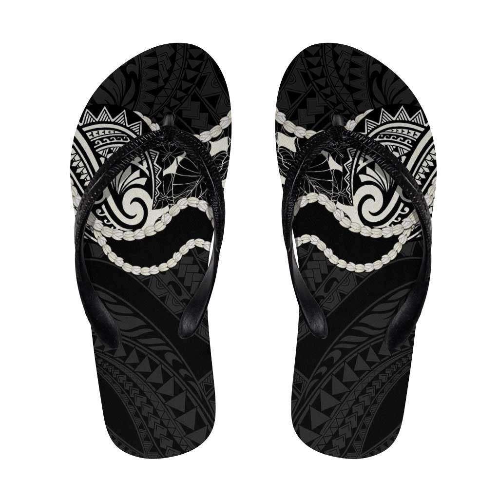 Aloha Hawaii Kalo Pikake Lei Flip Flops Chest Tattoo Black Hawaiian Pattern LT14 Black - Polynesian Pride