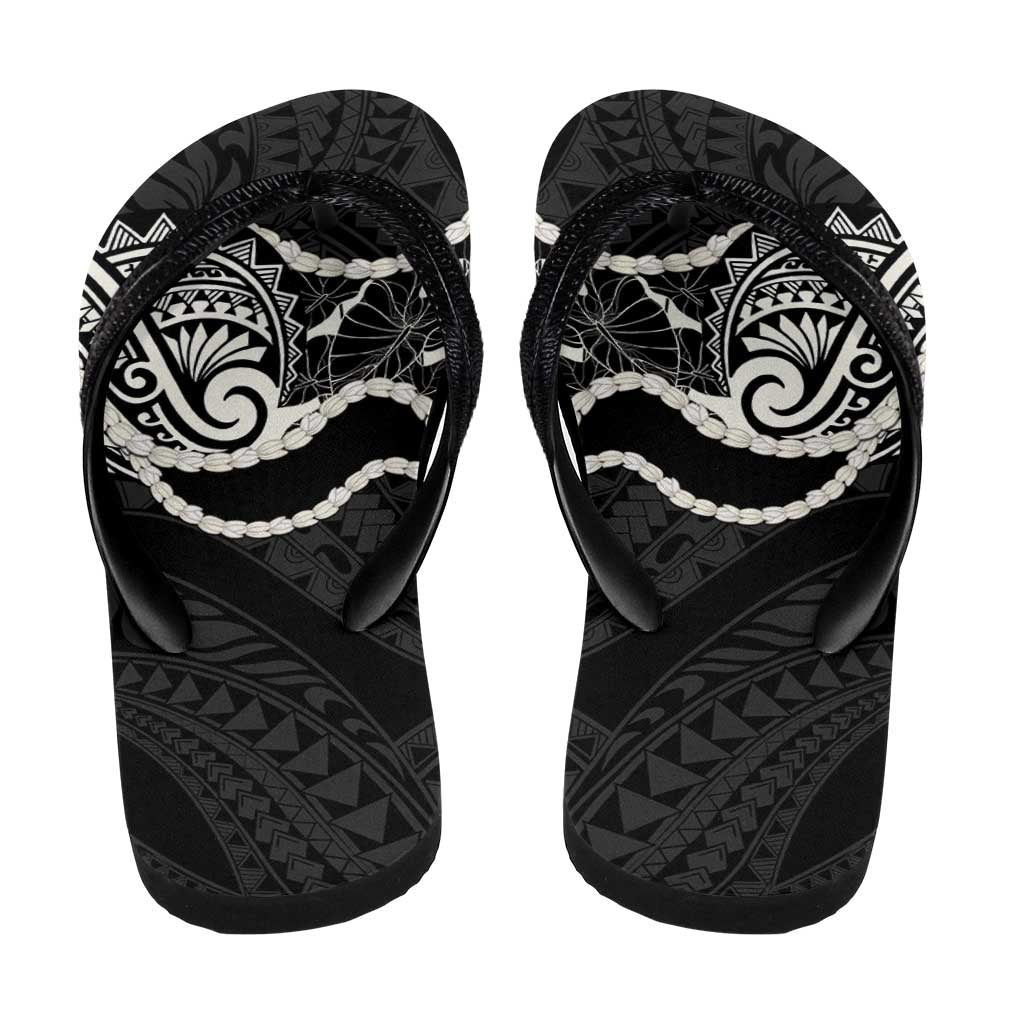 Aloha Hawaii Kalo Pikake Lei Flip Flops Chest Tattoo Black Hawaiian Pattern LT14 - Polynesian Pride