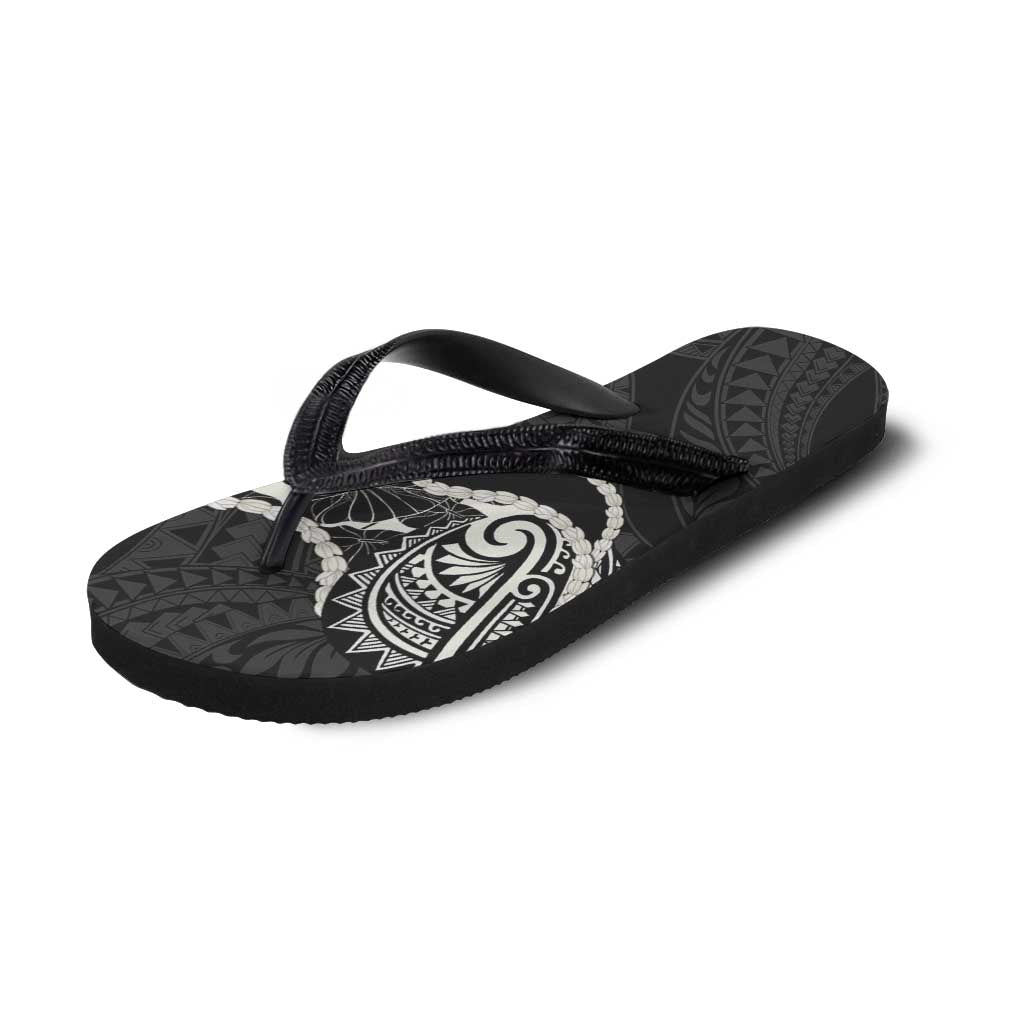 Aloha Hawaii Kalo Pikake Lei Flip Flops Chest Tattoo Black Hawaiian Pattern LT14 - Polynesian Pride