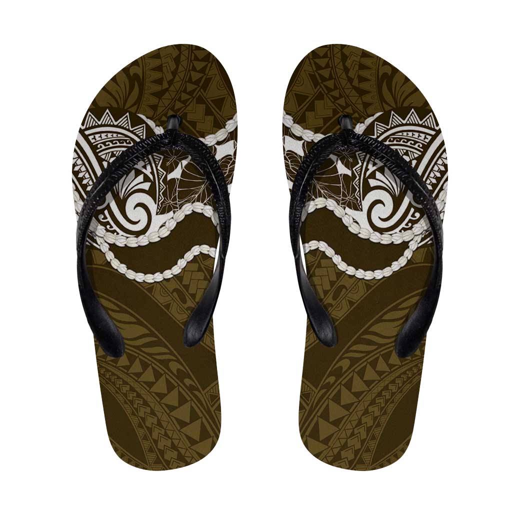 Aloha Hawaii Kalo Pikake Lei Flip Flops Chest Tattoo Gold Hawaiian Pattern LT14 Gold - Polynesian Pride