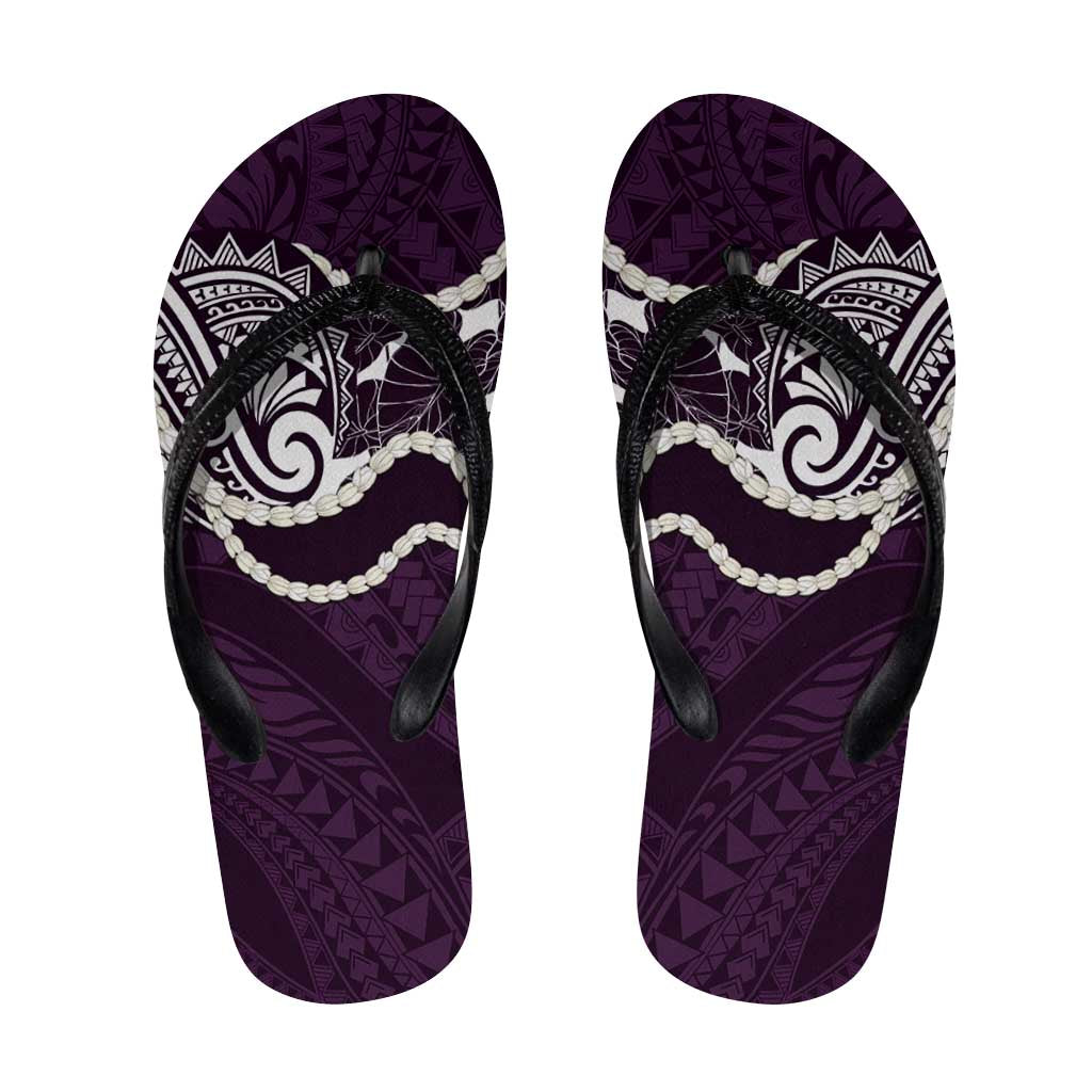 Aloha Hawaii Kalo Pikake Lei Flip Flops Chest Tattoo Purple Hawaiian Pattern LT14 Purple - Polynesian Pride