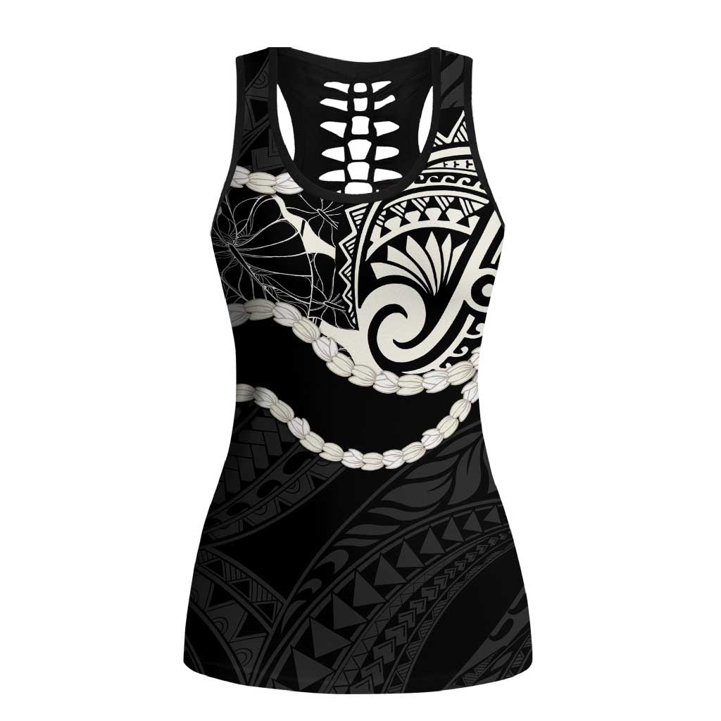 Aloha Hawaii Kalo Pikake Lei Hollow Tank Top Chest Tattoo Black Hawaiian Pattern