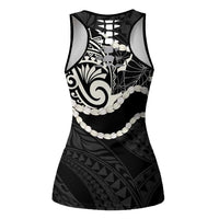 Aloha Hawaii Kalo Pikake Lei Hollow Tank Top Chest Tattoo Black Hawaiian Pattern
