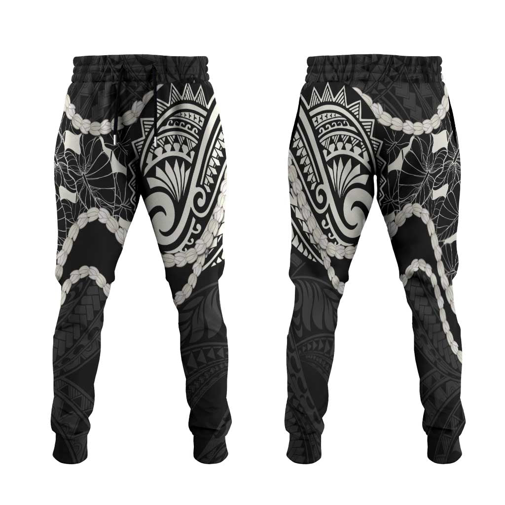 Aloha Hawaii Kalo Pikake Lei Jogger Pants Chest Tattoo Black Hawaiian Pattern