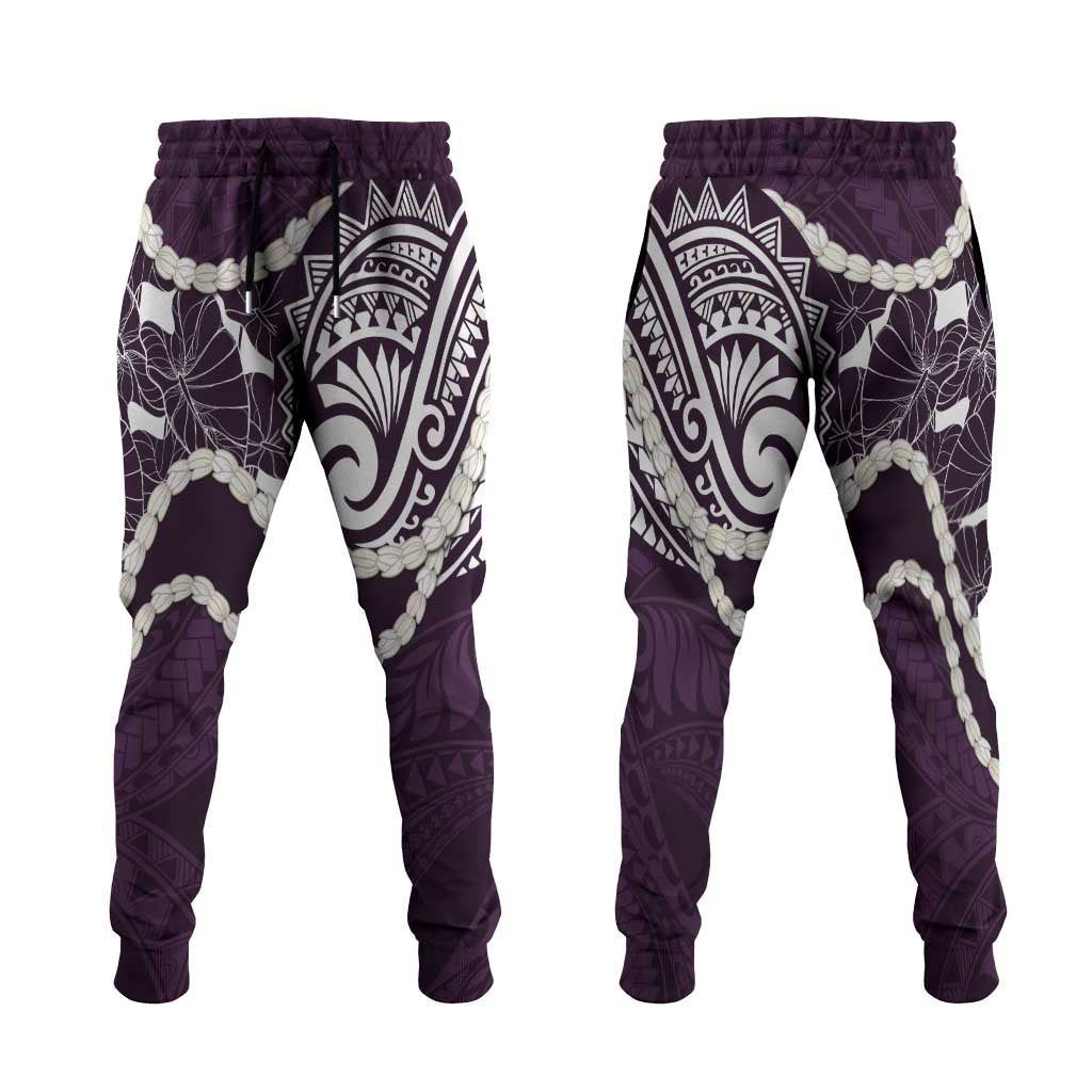 Aloha Hawaii Kalo Pikake Lei Jogger Pants Chest Tattoo Purple Hawaiian Pattern