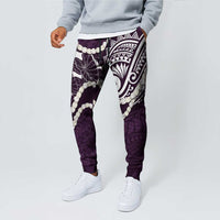 Aloha Hawaii Kalo Pikake Lei Jogger Pants Chest Tattoo Purple Hawaiian Pattern