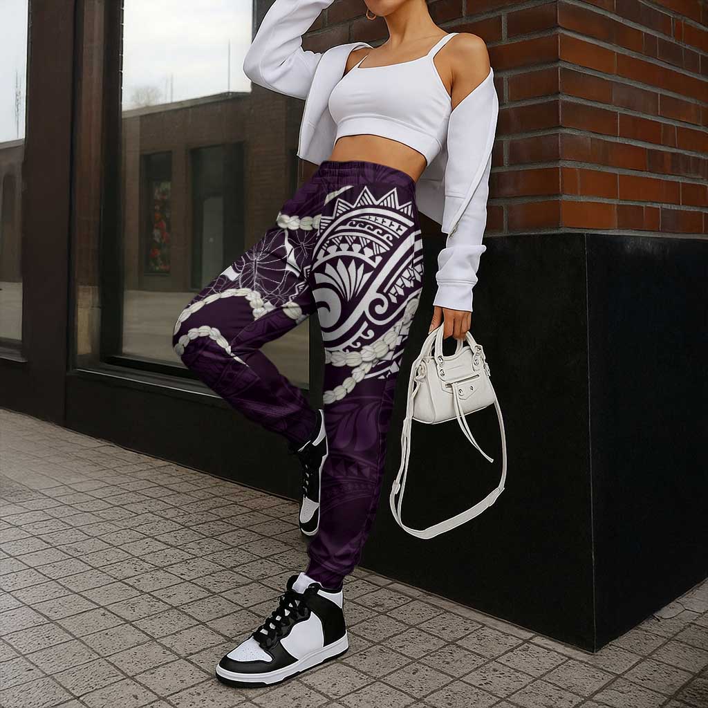Aloha Hawaii Kalo Pikake Lei Jogger Pants Chest Tattoo Purple Hawaiian Pattern