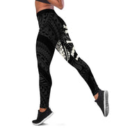 Aloha Hawaii Kalo Pikake Lei Leggings Chest Tattoo Black Hawaiian Pattern