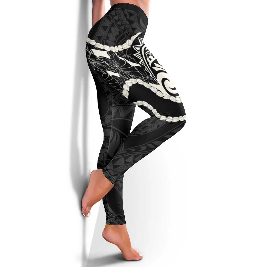 Aloha Hawaii Kalo Pikake Lei Leggings Chest Tattoo Black Hawaiian Pattern