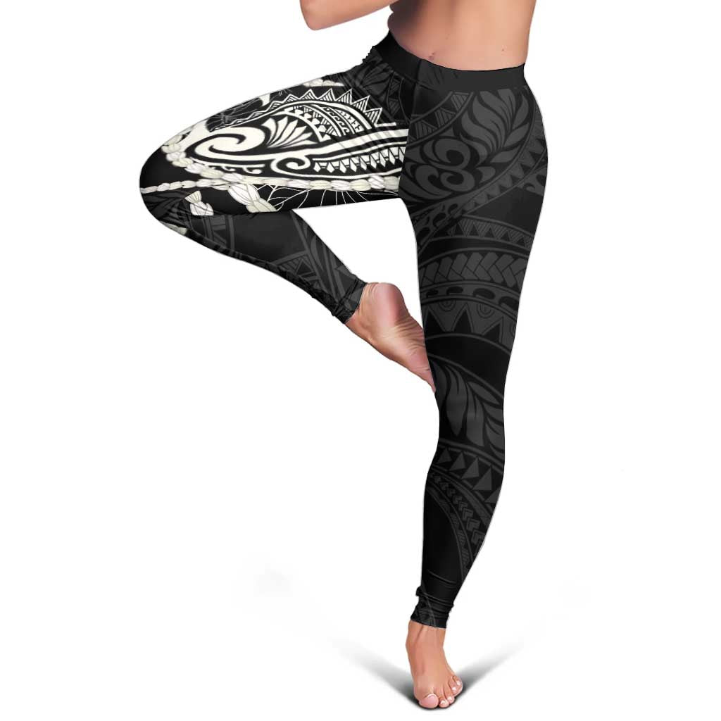 Aloha Hawaii Kalo Pikake Lei Leggings Chest Tattoo Black Hawaiian Pattern