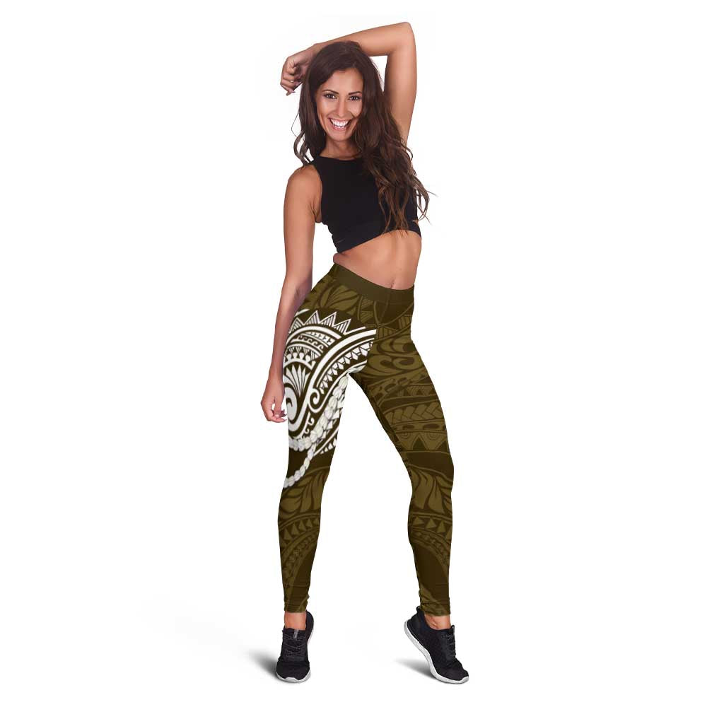 Aloha Hawaii Kalo Pikake Lei Leggings Chest Tattoo Gold Hawaiian Pattern