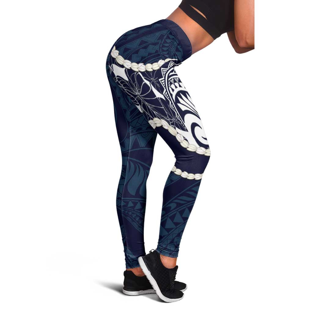 Aloha Hawaii Kalo Pikake Lei Leggings Chest Tattoo Oxford Blue Hawaiian Pattern