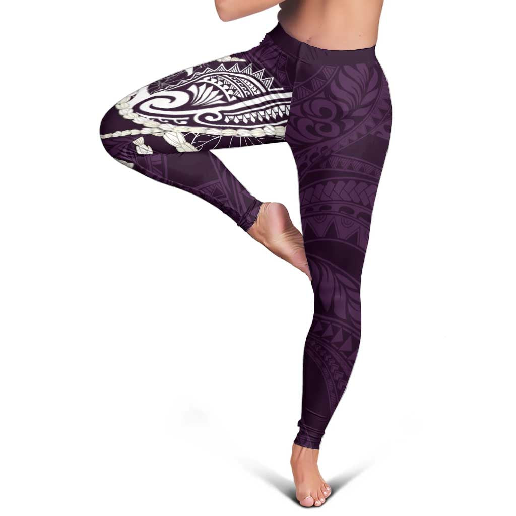 Aloha Hawaii Kalo Pikake Lei Leggings Chest Tattoo Purple Hawaiian Pattern