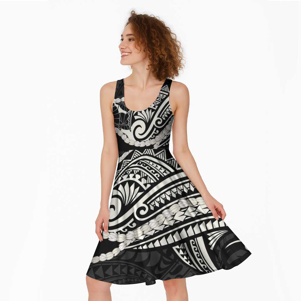 Aloha Hawaii Kalo Pikake Lei Midi Dress Chest Tattoo Black Hawaiian Pattern