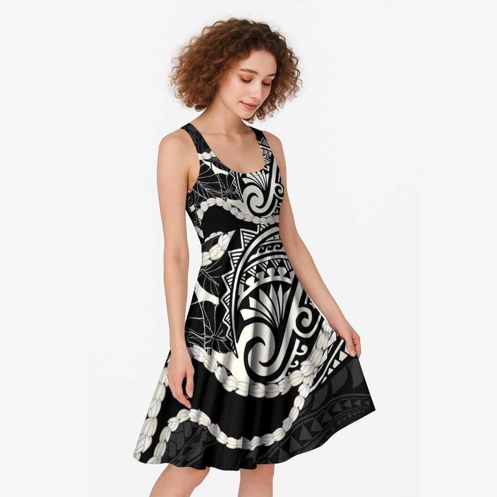 Aloha Hawaii Kalo Pikake Lei Midi Dress Chest Tattoo Black Hawaiian Pattern