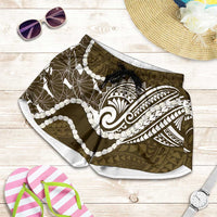 Aloha Hawaii Kalo Pikake Lei Shorts for Women Chest Tattoo Gold Hawaiian Pattern LT14 Gold - Polynesian Pride