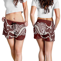 Aloha Hawaii Kalo Pikake Lei Shorts for Women Chest Tattoo Oxblood Hawaiian Pattern