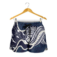 Aloha Hawaii Kalo Pikake Lei Shorts for Women Chest Tattoo Oxford Blue Hawaiian Pattern
