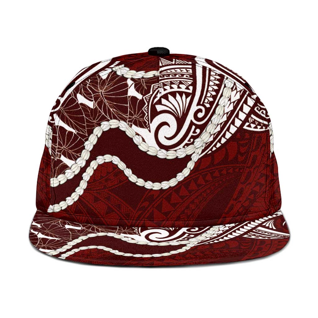 Aloha Hawaii Kalo Pikake Lei Snapback Cap Chest Tattoo Oxblood Hawaiian Pattern LT14 One Size Oxblood - Polynesian Pride