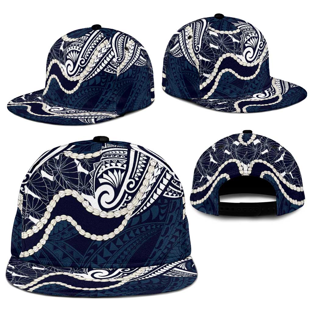 Aloha Hawaii Kalo Pikake Lei Snapback Cap Chest Tattoo Oxford Blue Hawaiian Pattern LT14 - Polynesian Pride