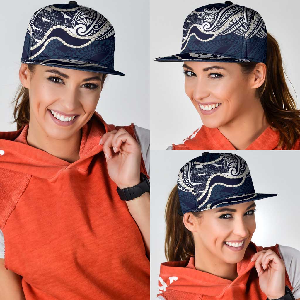 Aloha Hawaii Kalo Pikake Lei Snapback Cap Chest Tattoo Oxford Blue Hawaiian Pattern LT14 - Polynesian Pride