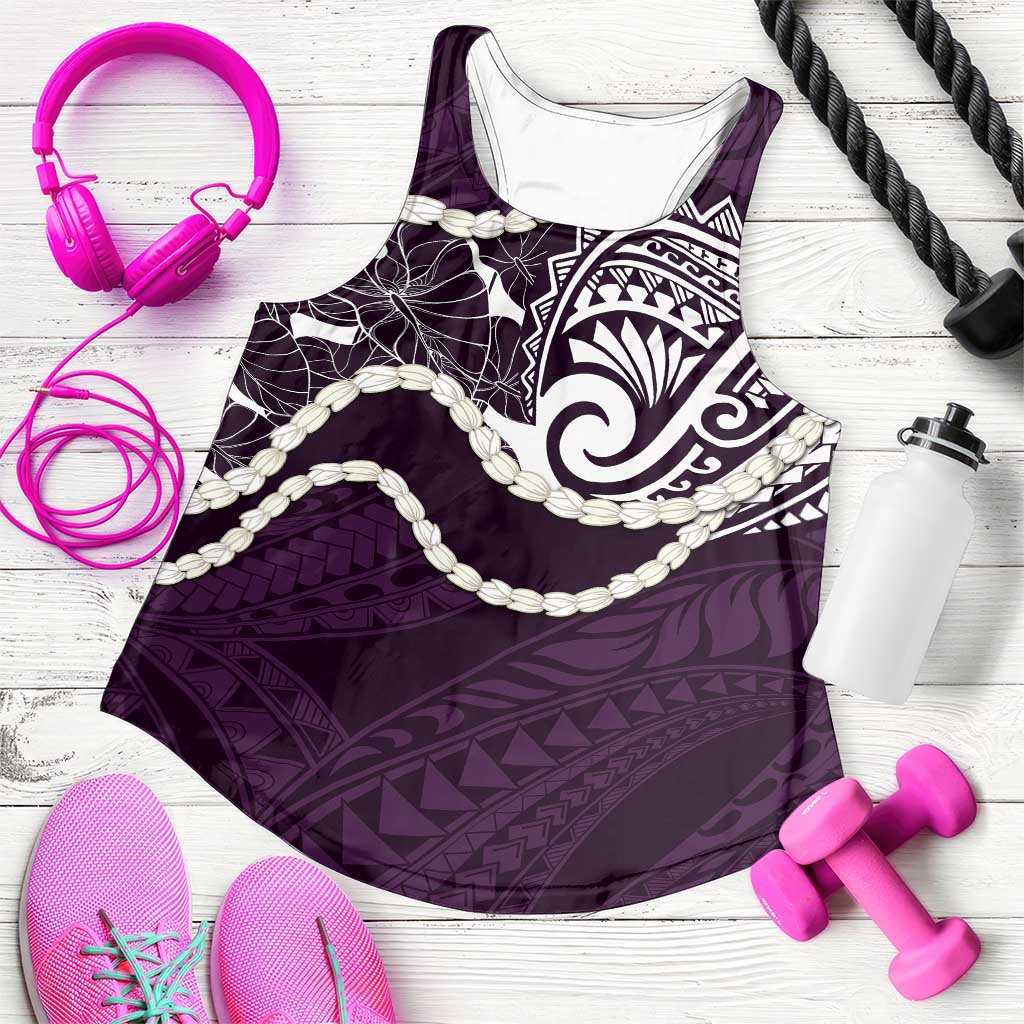 Aloha Hawaii Kalo Pikake Lei Women Racerback Tank Chest Tattoo Purple Hawaiian Pattern