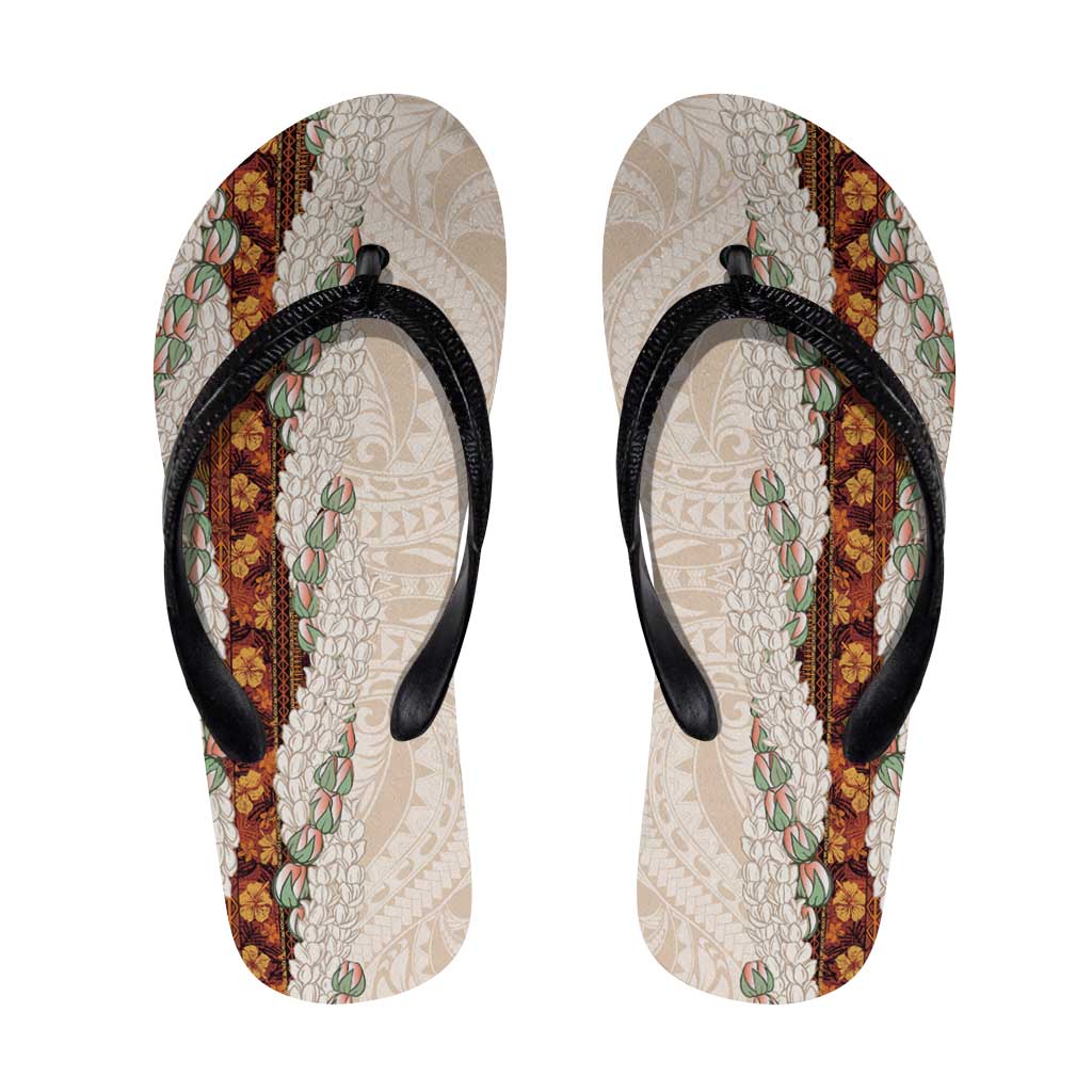 Aloha Hawaii Mikioi Lei Flip Flops Beige Tropical Flower Pattern - Polynesian Pride