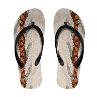 Aloha Hawaii Mikioi Lei Flip Flops Beige Tropical Flower Pattern - Polynesian Pride