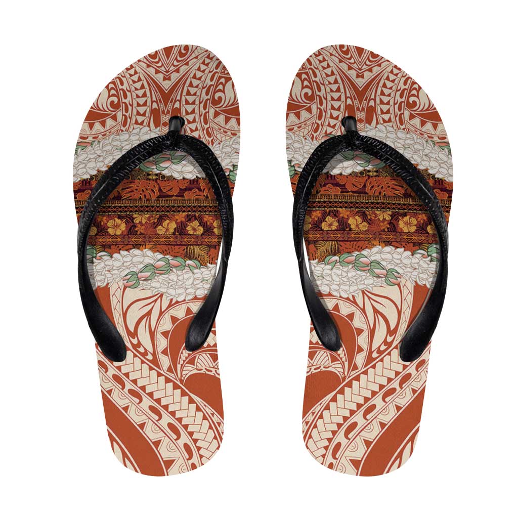 Aloha Hawaii Mikioi Lei Flip Flops Cattail Red Tropical Flower Pattern - Polynesian Pride