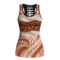 Aloha Hawaii Mikioi Lei Hollow Tank Top Cattail Red Tropical Flower Pattern - Polynesian Pride
