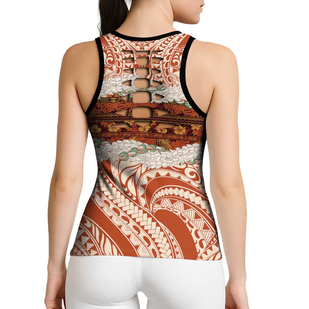 Aloha Hawaii Mikioi Lei Hollow Tank Top Cattail Red Tropical Flower Pattern - Polynesian Pride