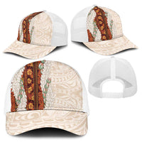 Aloha Hawaii Mikioi Lei Mesh Trucker Cap Beige Tropical Flower Pattern - Polynesian Pride