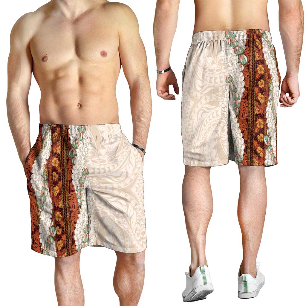 Aloha Hawaii Mikioi Lei Shorts for Men Beige Tropical Flower Pattern - Polynesian Pride