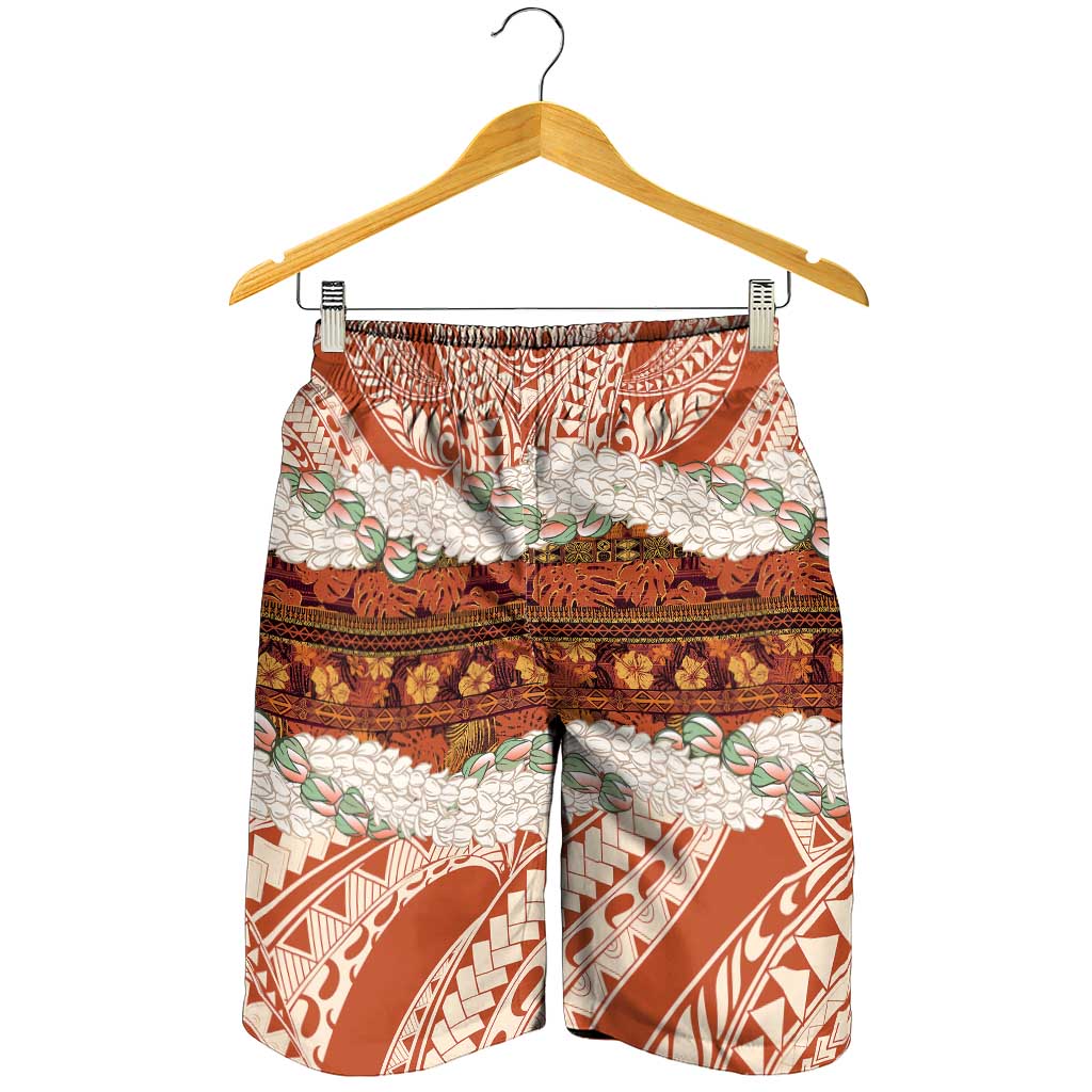 Aloha Hawaii Mikioi Lei Shorts for Men Cattail Red Tropical Flower Pattern - Polynesian Pride