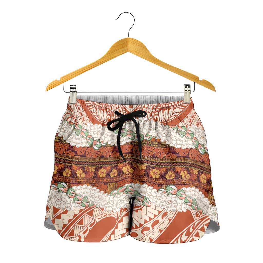 Aloha Hawaii Mikioi Lei Shorts for Women Cattail Red Tropical Flower Pattern - Polynesian Pride