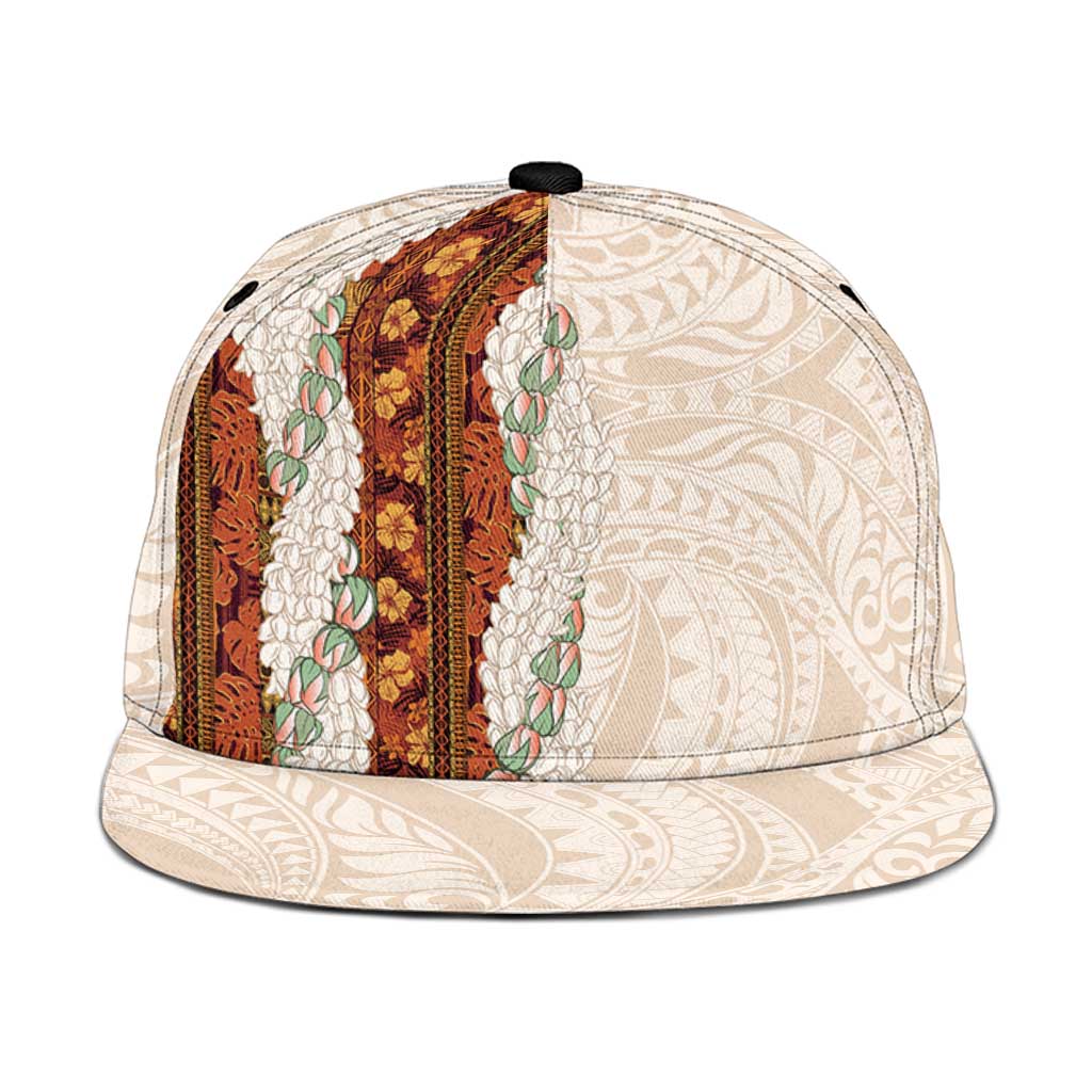Aloha Hawaii Mikioi Lei Snapback Cap Beige Tropical Flower Pattern - Polynesian Pride