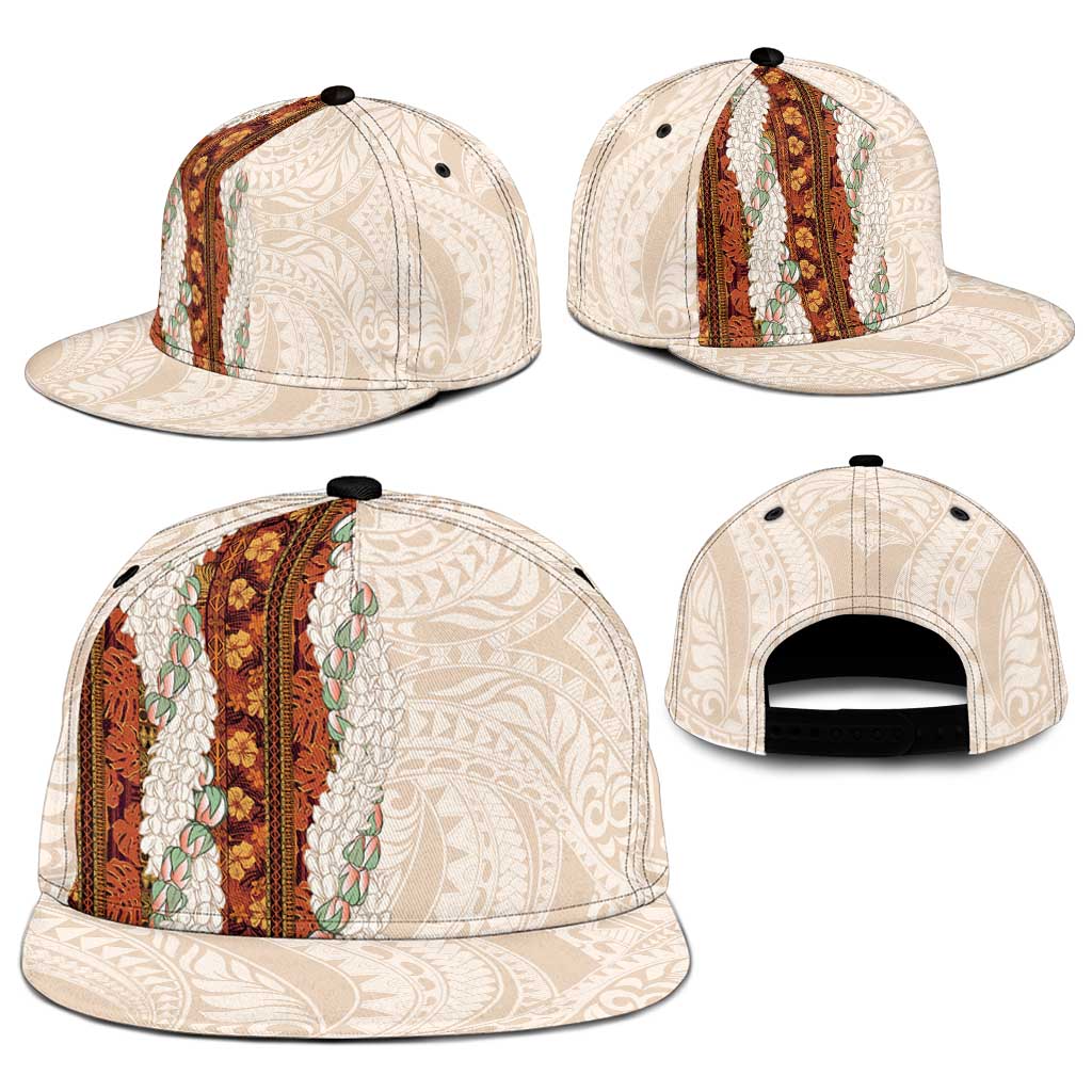 Aloha Hawaii Mikioi Lei Snapback Cap Beige Tropical Flower Pattern - Polynesian Pride