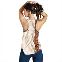 Aloha Hawaii Mikioi Lei Women Racerback Tank Beige Tropical Flower Pattern - Polynesian Pride