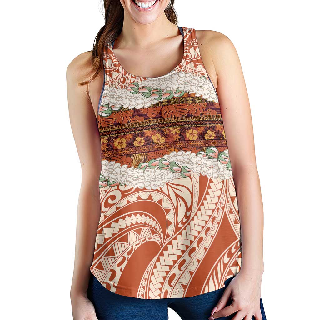 Aloha Hawaii Mikioi Lei Women Racerback Tank Cattail Red Tropical Flower Pattern - Polynesian Pride