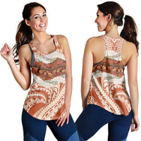 Aloha Hawaii Mikioi Lei Women Racerback Tank Cattail Red Tropical Flower Pattern - Polynesian Pride