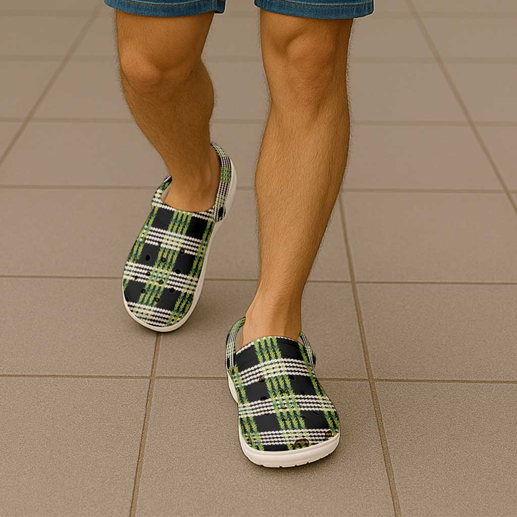 Aloha Hawaii Pakalana Pikake Lei Clogs Shoes Palaka Inspired Hawaiian-plaid Black