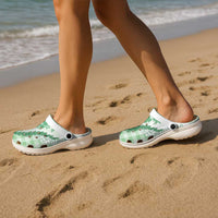 Aloha Hawaii Palaka Clogs Shoes Green Plumeria Lei