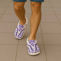 Aloha Hawaii Palaka Clogs Shoes Purple Plumeria Lei