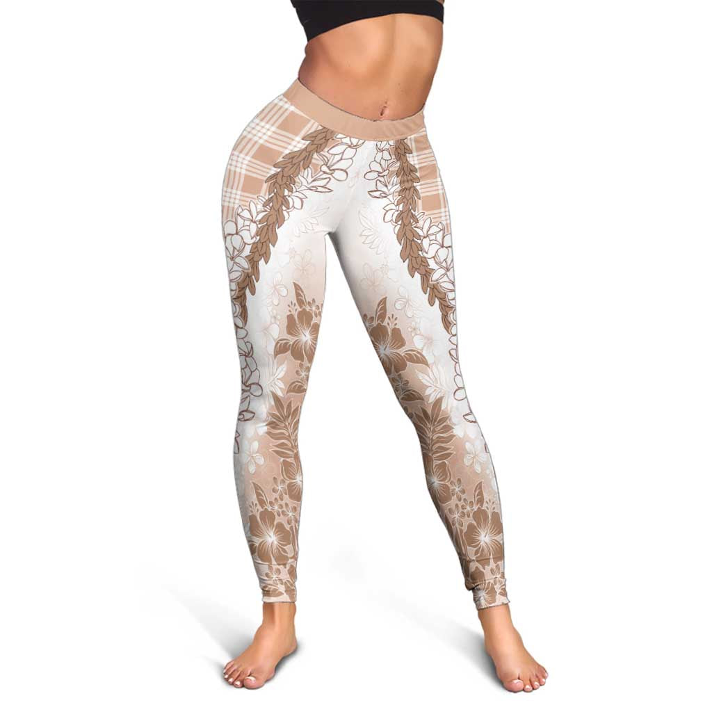 Aloha Hawaii Palaka Leggings Beige Plumeria Lei