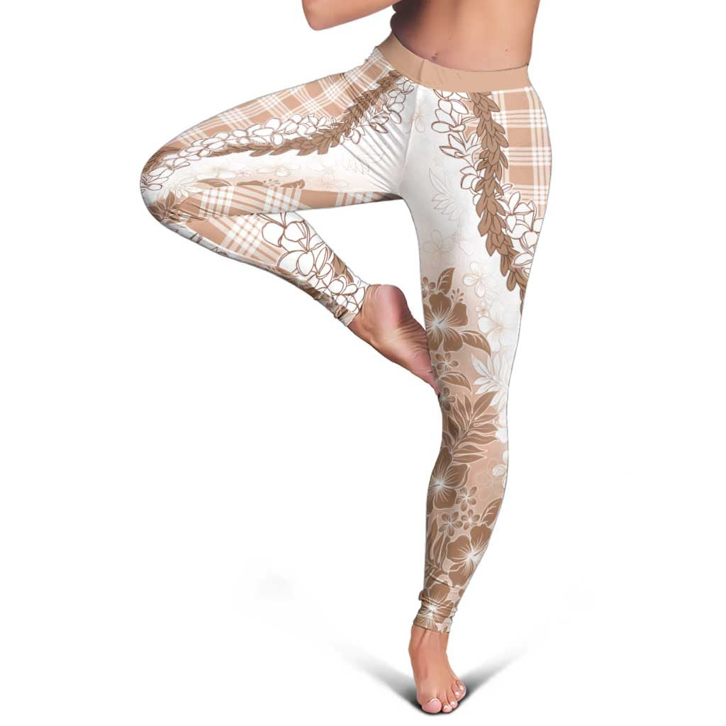 Aloha Hawaii Palaka Leggings Beige Plumeria Lei
