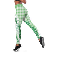 Aloha Hawaii Palaka Leggings Green Plumeria Lei