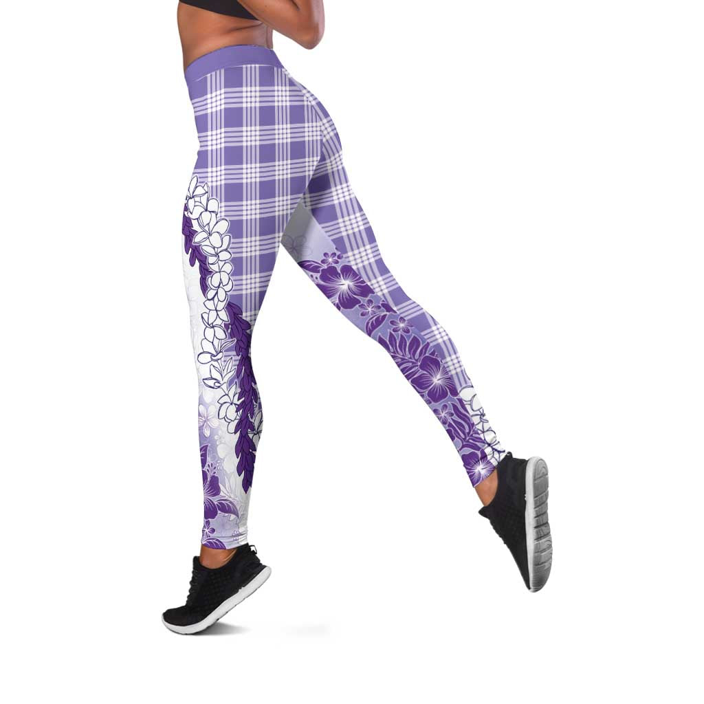 Aloha Hawaii Palaka Leggings Purple Plumeria Lei