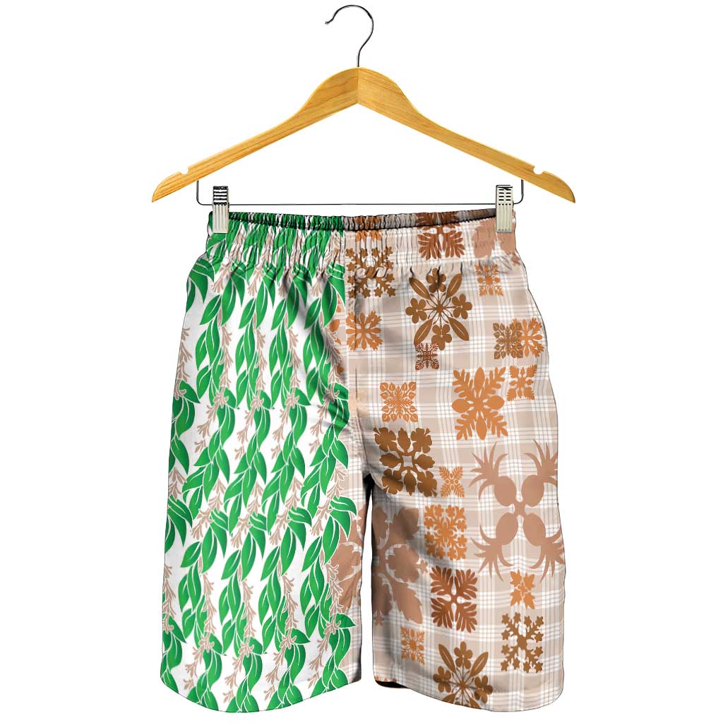 Aloha Hawaii Palaka Tuberose Lei Shorts for Men Hawaiian Quilt Seamless Style - Polynesian Pride