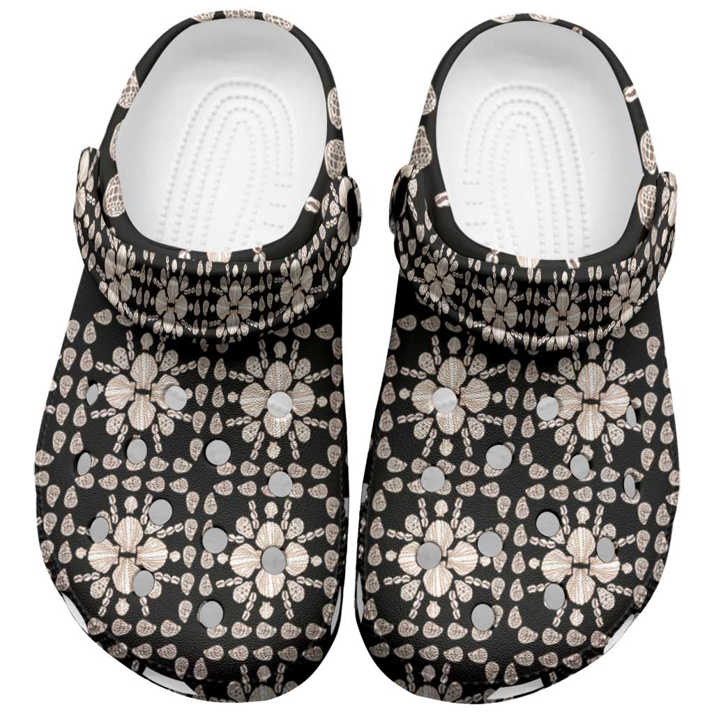 Aloha Hawaii Shell Quilt Clogs Shoes Seamless Style LT14 Black - Polynesian Pride