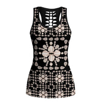 Aloha Hawaii Shell Quilt Hollow Tank Top Seamless Style LT14 Female Black - Polynesian Pride